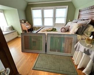 $750 USD S Clemons Marina I & Marina II Abstract Diptych Art Signed DB135-26 Description: A great vintage find. Intriguing modern design from the 1980's with a soft pastel palette. Signed S. Clemons and numbered 21/350 in his "Marina", the art is in excellent condition and very nicely matted and framed.
Dimensions: 41 x 32.2 Frame 31 x 23.5 Art
Condition: Excellent. Few little nicks in the frame but not anything that would affect the sale.
Location: Local pick up Portland, OR. Shipper suggestions available upon request. https://goodbyhello.com/products/copy-of-gold-framed-rectangular-mirror-db135-25?_pos=2&_sid=44fff3107&_ss=r