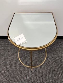 $175 USD     Uttermost Demilune Mirror Top Gold Side Table MTF153-8      Decsription:   This gorgeous end table is elegantly curved with hand forged iron frame, finished in antique brushed gold with beveled mirror top

Dimensions: 18x19x24

Condition: New out of box. 

Location: Local pick up Portland, OR.  Shipper suggestions available upon request.  Item is in a warehouse with easy bay door access.      https://goodbyhello.com/products/copy-of-muuto-corner-seat-from-the-connect-soft-sectional-mtf161-7?_pos=5&_sid=ae19d08a3&_ss=r