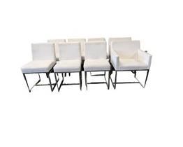 $3500 USD Set of 8 Restoration Hardware Emery Fabric Dining Chairs MTF153-2 Decsription: A tubular steel base gives our postmodern side chair a machine-age reference. Its slender legs support the impeccably upholstered seat and back for a crisp and geometric silhouette. Plush foam cushions provide the perfect combination of comfort and enduring support. In a natural white Italian textured weave with polished stainless base. 6 side chairs and 2 arm chairs.
Dimensions:
Armchair: 23"W x 25"D x 32"H
Seat: 18½"W x 18"D
Seat Crown Height: 19½"
Arm: 2¼"W x 26"H
Side Chair: 17½"W x 24½"D x 32"H
Seat: 17½"W x 18"D
Seat Crown Height: 19½"
Condition: Used and in very good condition. Chairs need professional cleaning otherwise they are in very good condition. Please see pictures for more detail.
Location: Local pick up Portland, OR. Shipper suggestions available upon request. Item is in a warehouse with easy bay door access. https://goodbyhello.com/products/copy-of-stanley-fu