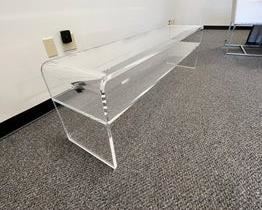 $1200 USD Clear Home Acrylic Waterfall Rectangular Bench with Storage Shelf MTF153-3 Decsription:
Our Clear Waterfall Rectangular Bench with Storage Shelf is made with 3/4" thick acrylic and "waterfall" rounded corners, making it soft yet modern. This is a minimal, contemporary Lucite bench with a thick storage shelf built in. In furniture quality clear acrylic, this retro style bench is perfect for chic mudrooms, hallways and foyers. Clear 3/4" thick acrylic. Fixed shelf
Dimensions: 54"w x 24"d x 18"h
Condition: New with only 2 pinpoint marks due to shipping See photo's for more detail.
Location: Local pick up Portland, OR. Shipper suggestions available upon request. Item is in a warehouse with easy bay door access. https://goodbyhello.com/products/copy-of-set-of-8-restoration-hardware-emery-fabric-dining-chairs-mtf161-1?_pos=8&_sid=ae19d08a3&_ss=r