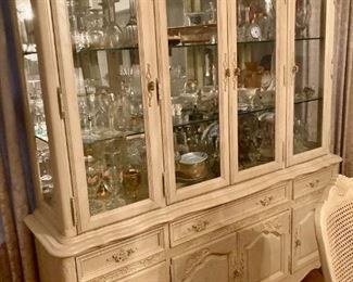 Matching 1980s white oak country French style hutch