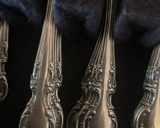 Serving for (almost) six of Gorham Sterling in the "Melrose" pattern (close-up)