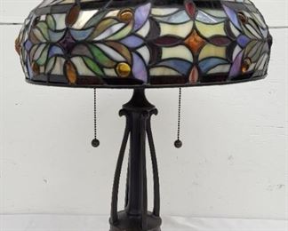 Brass Table Lamp With Tiffany Style Shade