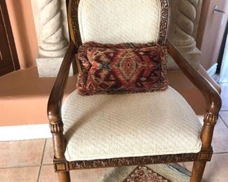 Carved Accent Chair With Pillow