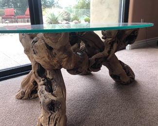 Driftwood Glass Sofa Table