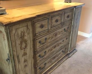 Hand Painted Distressed French Style Dresser WHidden Storage