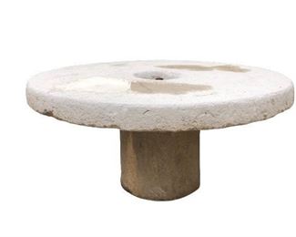 $3300 Antique Stone Wheel Coffee Table 46" x 22"