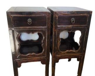 $800 Pair Mid 19th Century Elmwood Side Tables 14.5x14.5x32