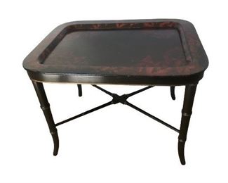 $365 Vintage Chinoiserie Ebonized Tray Table 24x18.25x18