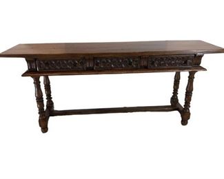 $3200 Elongated Spanish Revival Three Draw Consol Table 77*20*32.5