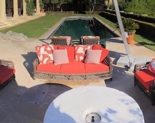 Janus chairs $1785 pair (2 pairs available), sofa $2100, table $3300, umbrella $2000