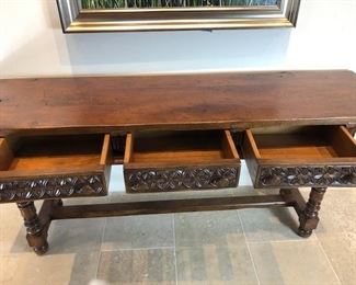 $3200 Elongated Spanish Revival Three Draw Consol Table 77*20*32.5