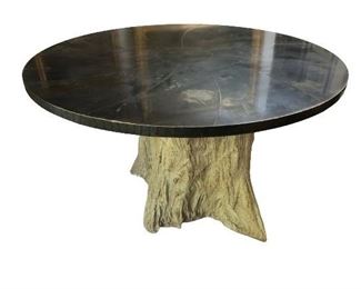 $3,250 zinc top, faux trunk table, Made Goods