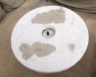 Photo taken after rain! $3300 Antique Stone Wheel Coffee Table 46" x 22"
