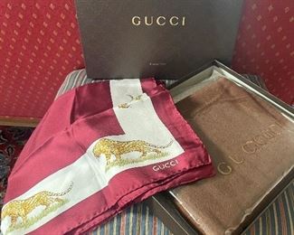 Gucci Silk Scarf and Gucci Men’s Cashmere Scarf with Box 