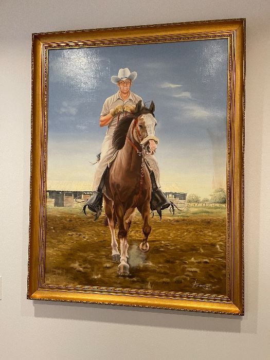 Large oil on canvas Cowboy on horse