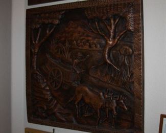 large Southeast Asian carved wood panel