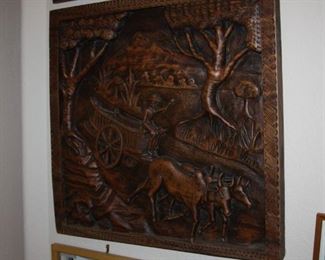large Southeast Asian carved wood panel