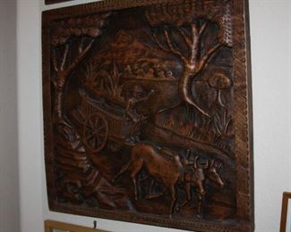 large Southeast Asian carved wood panel