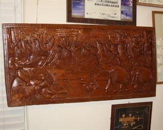 large carved wood panel from Southeast Asia