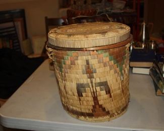 Antique hand-made American Indian - Thunderbirds covered woven basket