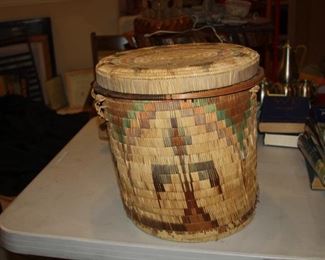 Antique hand-made American Indian - Thunderbirds covered woven basket