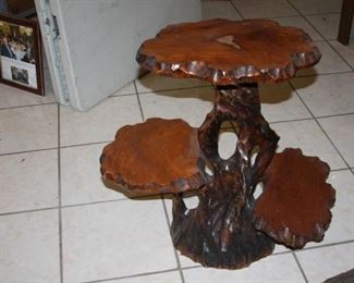 three level Burch wood stump table