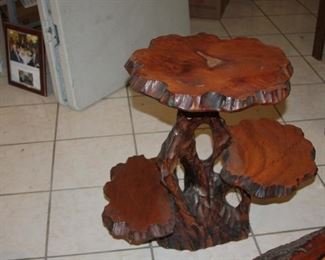 three level Burch wood stump table