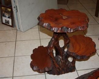 three level Burch wood stump table