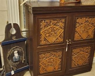 large Bar cabinet carved wood panels southeast Asia