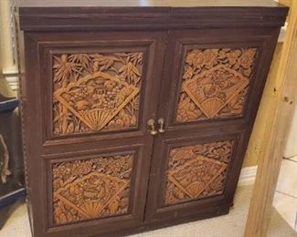 large Bar cabinet carved wood panels southeast Asia