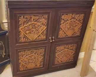 large Bar cabinet carved wood panels southeast Asia