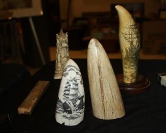 antique Whale Tooth scrimshaw, reproduction scrimshaw