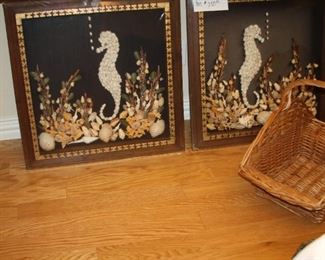 Shell art in shadow box pair from GUAM