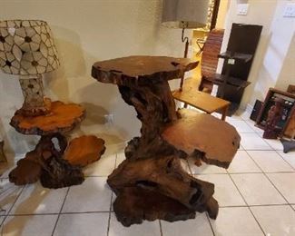 large Redwood Burl three level stump table