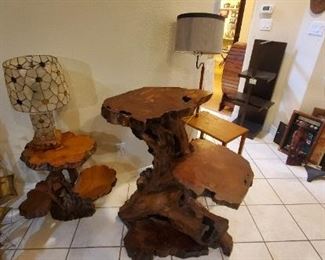 large Redwood Burl three level stump table
