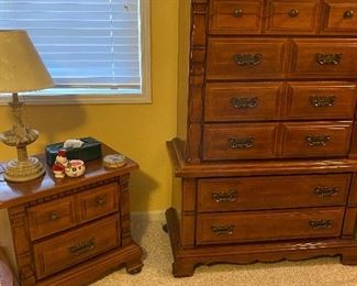Solid Wood Tall Dresser, Bedside Table/Dresser, also Headboard & Another Dresser w/Mirror