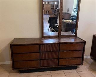 Mid century modern dresser with two matching mirrors