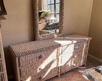 Vintage wicker dresser with attached mirror