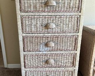 Matching vintage wicker tallboy dresser