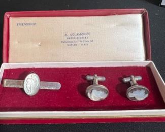 Vintage sterling silver tie and cufflinks set