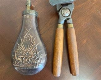 Bullet mould and Italian made copper black powder flask