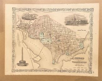 Antique 1864 map of Washington DC by Johnson & Ward