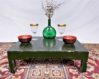 Low Chinese green lacquer table stand