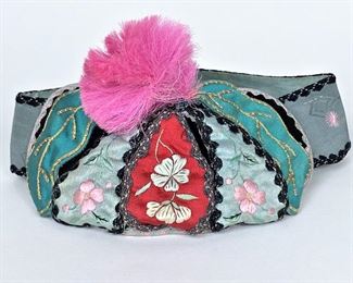 19th century Chinese silk embroidery hat or headband