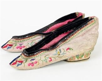 Antique 19th century Chinese silk embroidery shoes