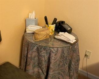 3 wood round tables $10.00 each