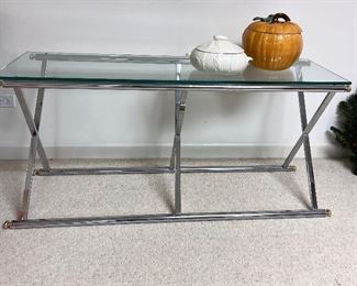 30% OFF  Mid Century Modern chrome and glass console table 