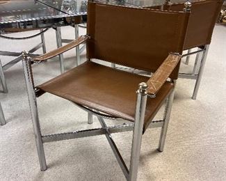 30% OFF  FANTASTIC Baughman Mid Century Modern chrome and beveled glass table w/1 leaf and 6 chrome and leather chairs 