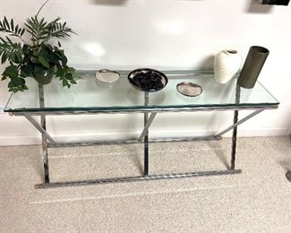 30% OFF  Baughman Mid Century Modern chrome and glass console table